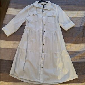 100% cotton Millenium White Button-Down Midi summer Dress
